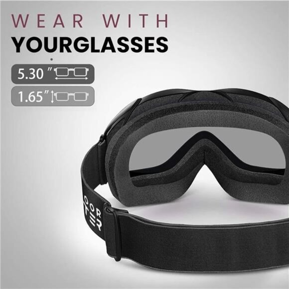 OTG ski goggles over glasses anti fog snow goggles UV protection adult youth ski - Picture 2 of 7